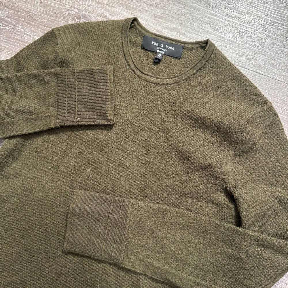 Rag & Bone Sweater Women XS Olive Green Wool Blend Crewneck Ribbed Cuff Heritage